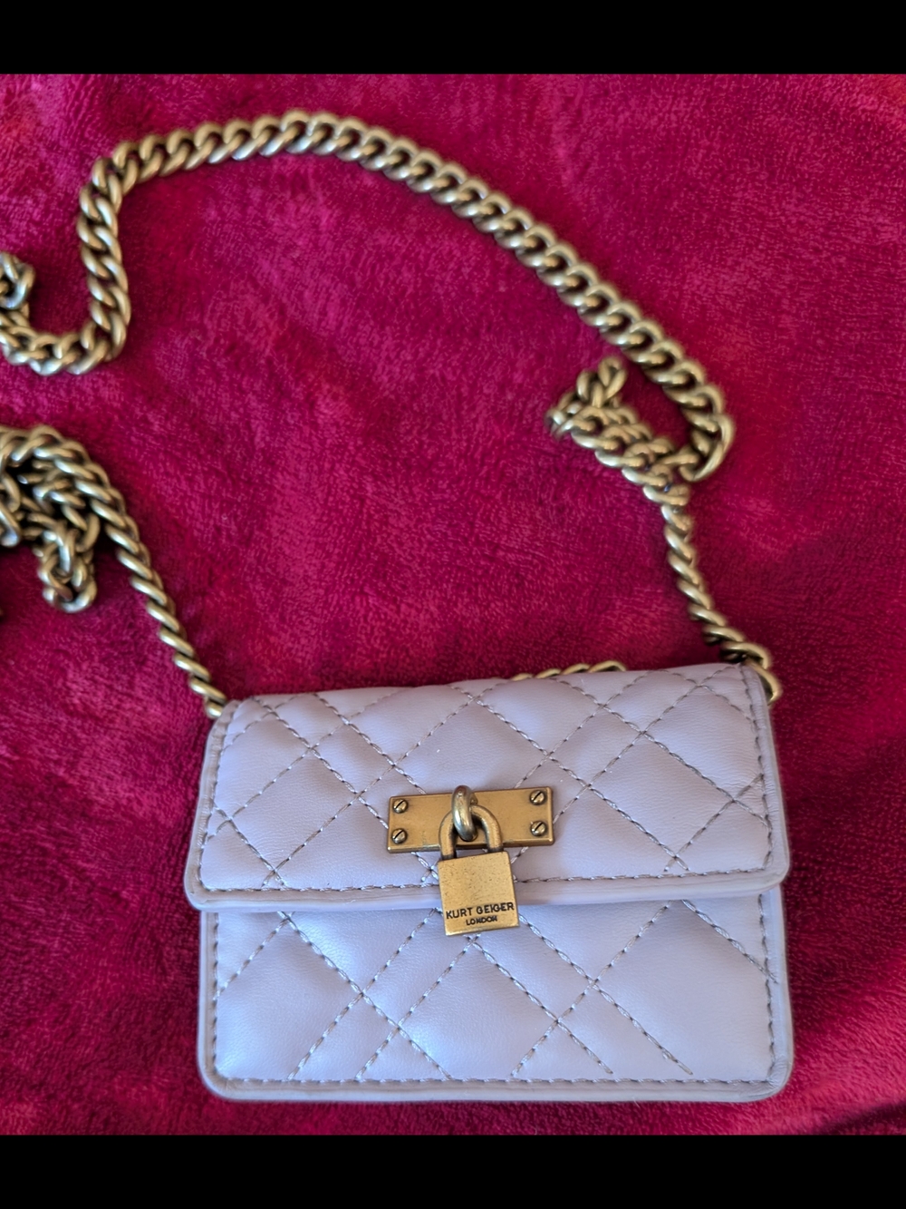 Kurt Geiger White Quilted Leather Crossbody Bag with Gold Chain